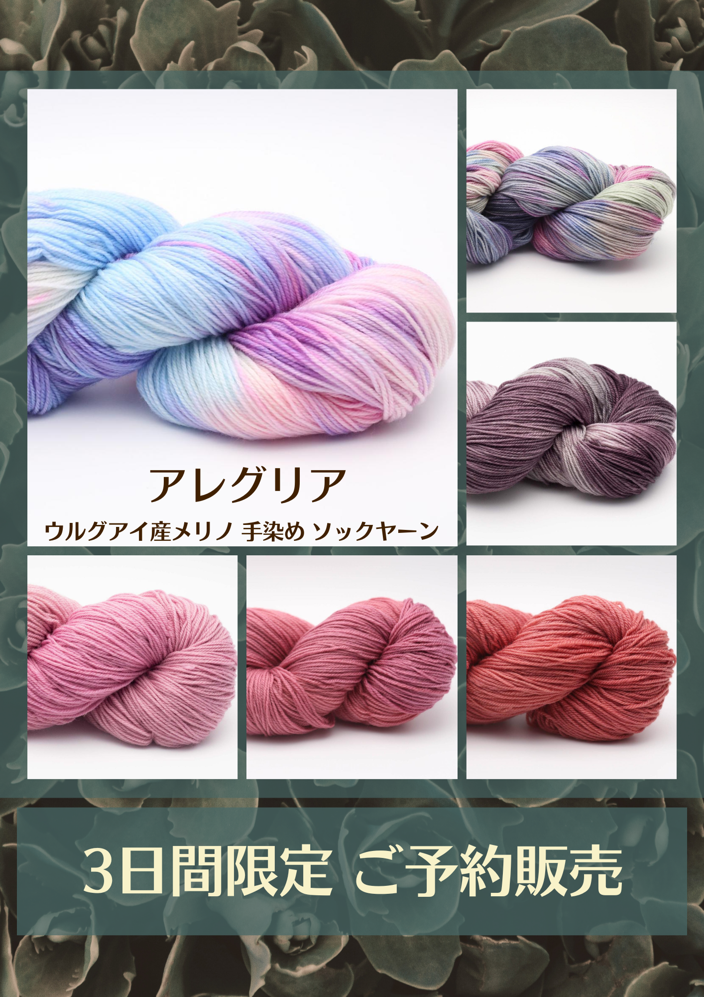 【3日間限定予約】最高峰ソックヤーン〈アレグリア〉人気6色のご紹介