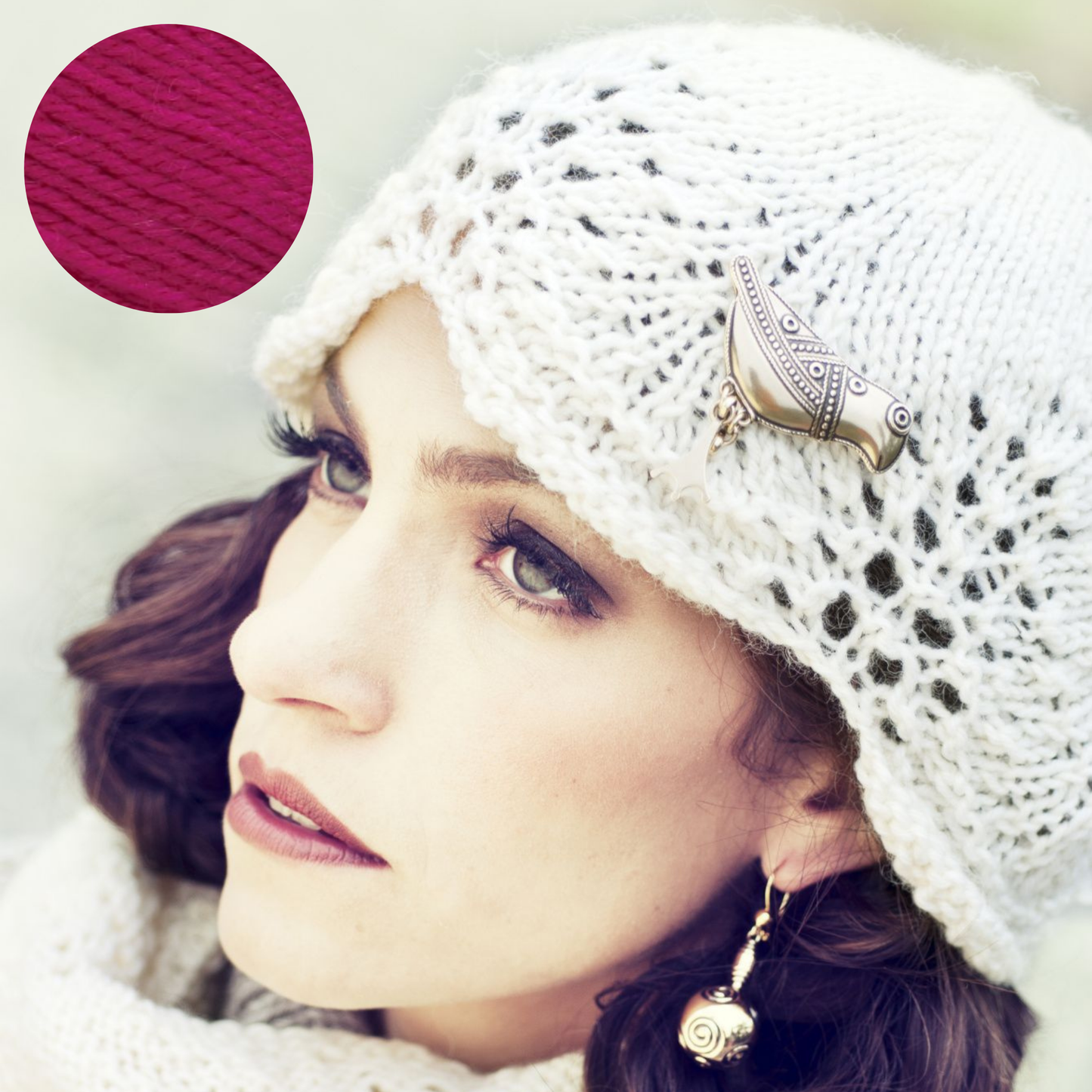 繊細なレース模様のレディース ハット キット（毛糸とダウンロードパターン付き）【即日発送】