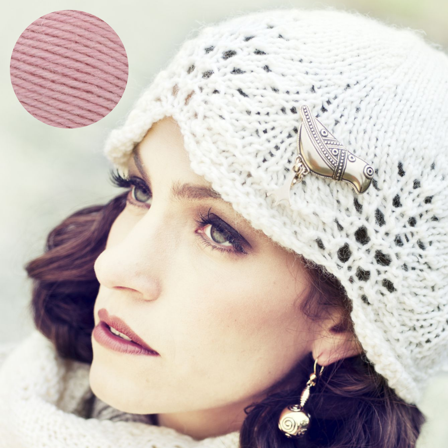 繊細なレース模様のレディース ハット キット（毛糸とダウンロードパターン付き）【即日発送】