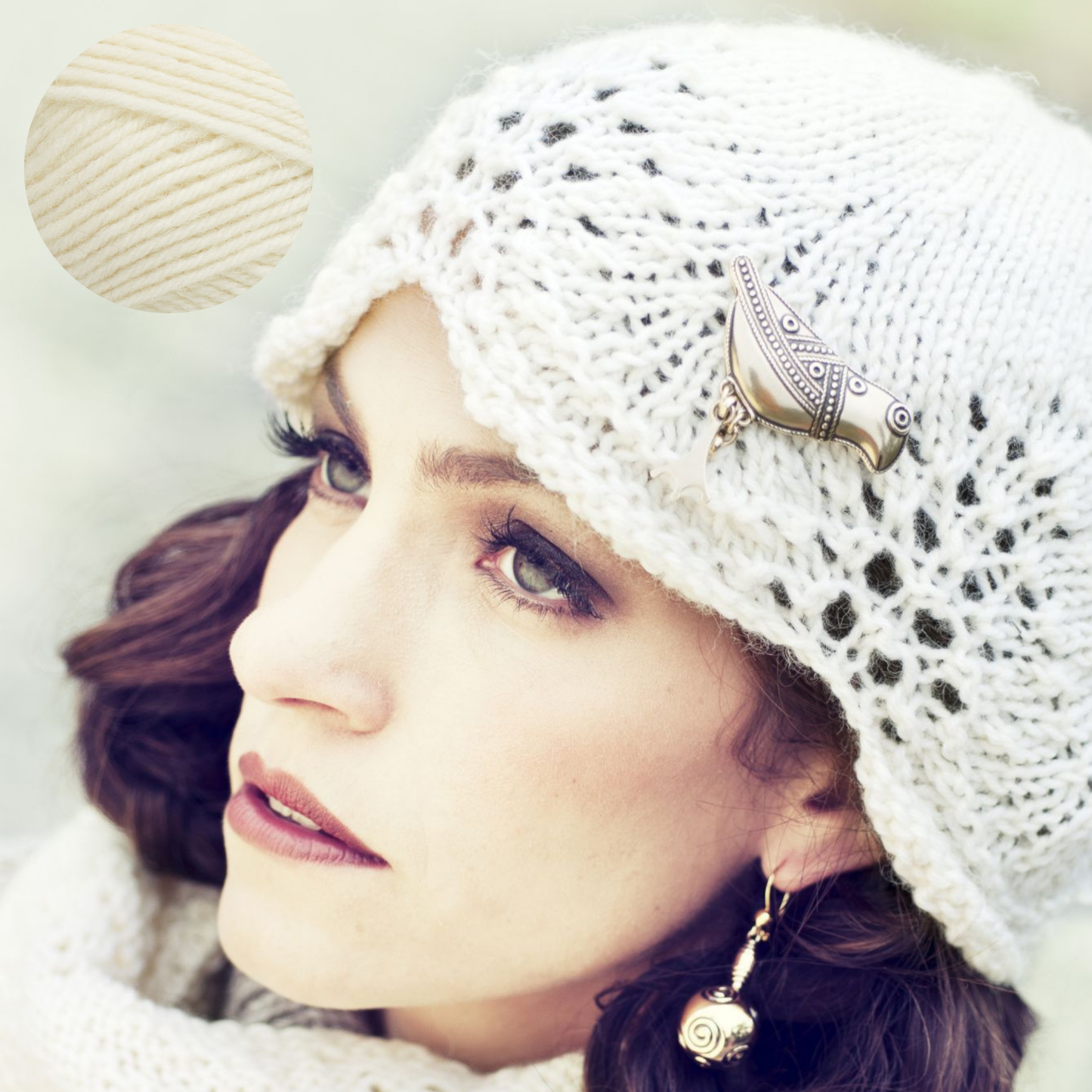 繊細なレース模様のレディース ハット キット（毛糸とダウンロードパターン付き）【即日発送】