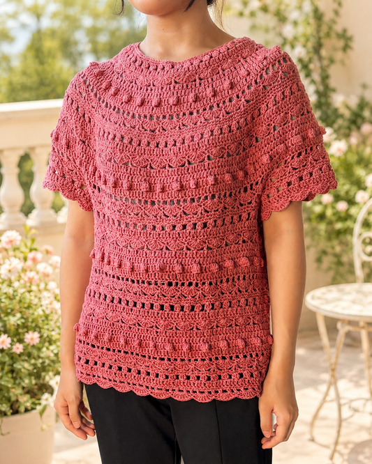 透かし模様を楽しむ Women's クロッシェトップ キット（毛糸とダウンロードパターン付き）NOVITA：ノヴィータ