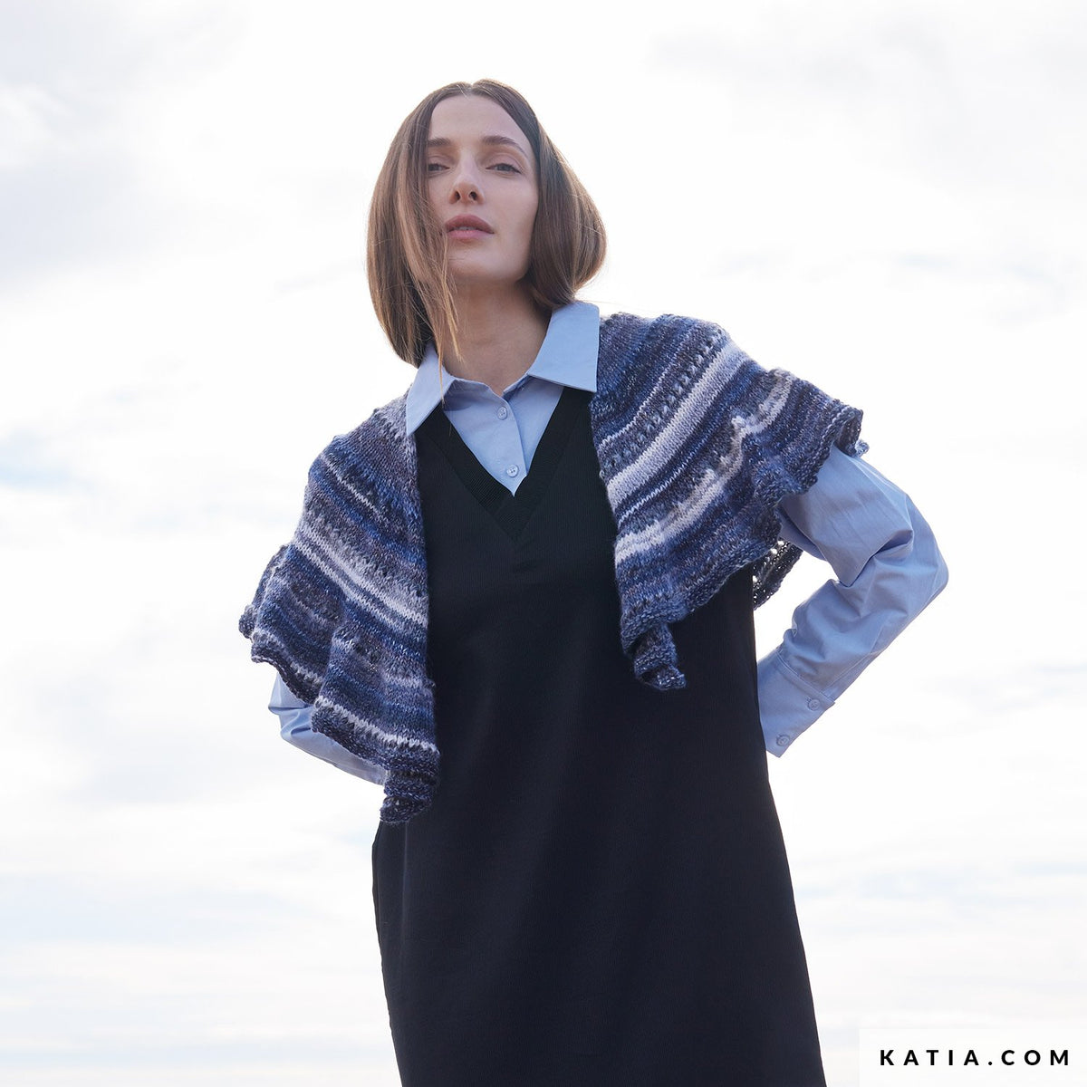 メリノ セタ トーンズで編むショール キット（毛糸とダウンロードパターン付き）｜ Katia カティア